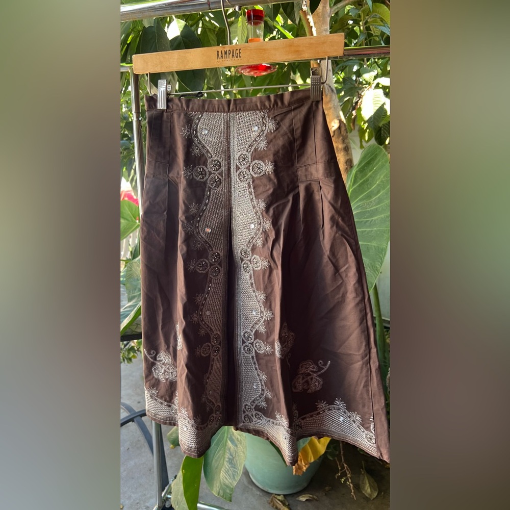Rampage Brown A-Line Skirt with Silver Embroidery